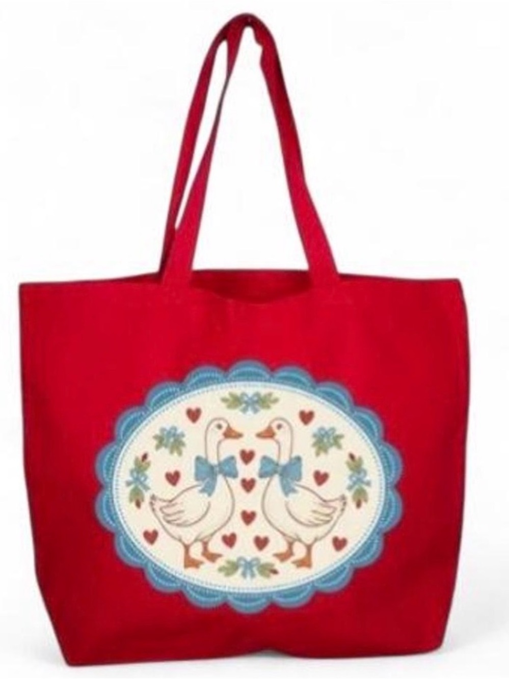 Red Shoulder Tote Bag with Goose Motif